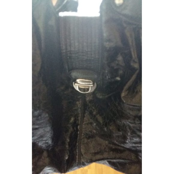 vintage Y2K ESPRIT black round hobo bucket 'lacquered' bag tote purse - Picture 8 of 12